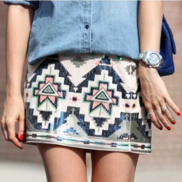 Express Aztec Sequence Casual Bright Color Mini Skirt Size XS - Picture 3 of 11